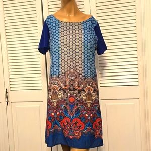 578 Point Womens  Colorblock Short Silky Lightweight Dress Tunic Short Sleeve M